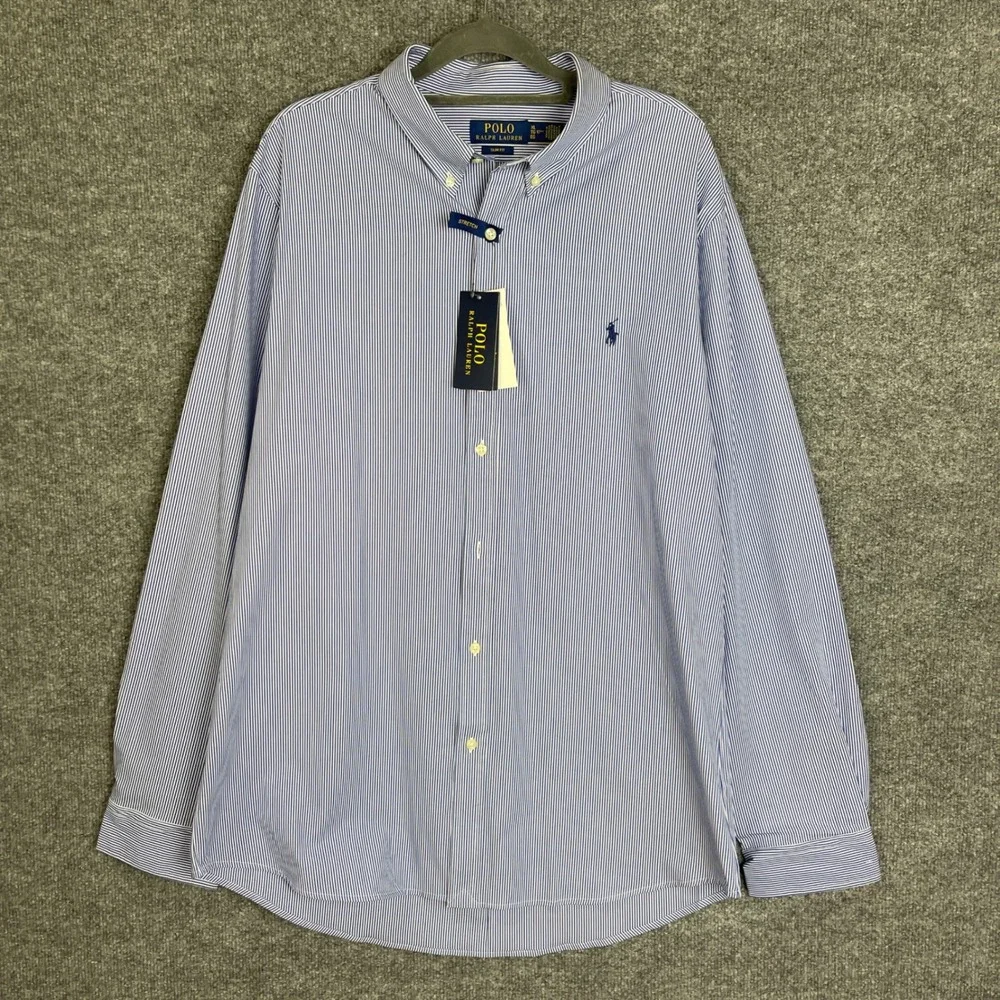 NEW $125 Polo Ralph Lauren Button Down Shirt  XL 17.5 Striped Slim Fit